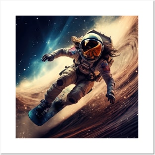 woman astronaut racing in extreme sport cosmic punk space Posters and Art